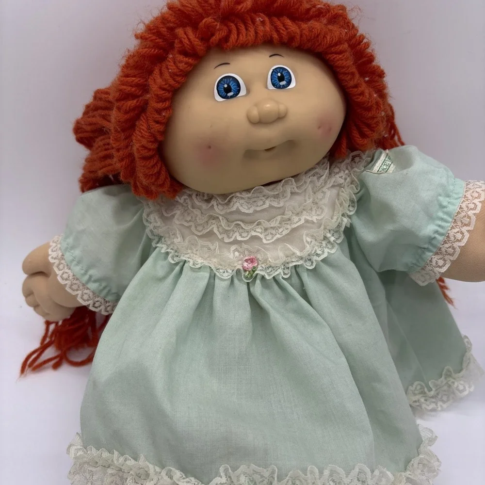 Vintage 1985 Cabbage Patch Style Red Hair Blue Eyes Green Dress Rare!